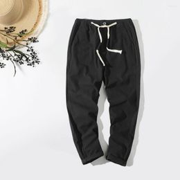 Men's Pants Casual Breathable Summer Joggers Elastic Waist Drawstring Pockets Loose Fit Cropped For Fitness Comfort Solid