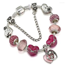 Strand Mom Jewelry Sweet Glass Diy Beaded Original Bracelet Girls Pink Heart Accessories Fashion Gift