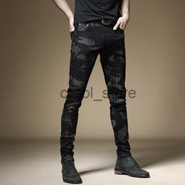 Men's Jeans New European and American style men's male black jeans slim trend print pants hip-hop summer casual denim trousers J230806