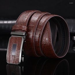 Belts 3.3cm High-end Business Men's Genuine Leather Belt Alloy Automatic Buckle Two-layer Cowhide Casual Suit For Men