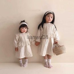 Girl's Dresses 2023 Autumn New Baby Girl Long Sleeve Clothes Elegant White Lace Girls Dress Baby Bodysuit Kids Princess Dresses Twin Clothing x0806