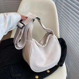 Evening Bags Niche Casual Versatile Women's Wide Shoulder Strap Bag Canvas Solid Color Texture Crossbody Dumpling
