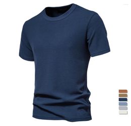 Men's T Shirts Solid Color Waffle T-shirts For Men Casual Brand Quality Short-sleeved Tees Summer Fashion Designer Tops Male