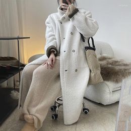 Women's Fur 2023 Winter Lamb Wool Coat Female Two-sided Wear Loose Keep Warm Long Outwear Fashion Clothes 2W2056