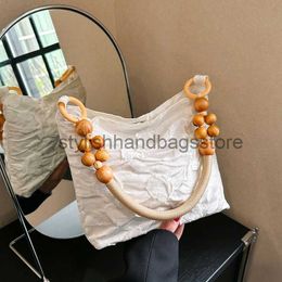 Shoulder 2023 Summer Jacquard Tote Premium New Chinese Wooden Bead Woven Chain One Bucket for Womenstylishhandbagsstorestylishhandbagsstore