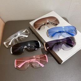 Sunglasses Trend Y2k Fashion Women One-pieces Rimless Gradient Goggle Eyewear Design UV400 Shades Punk Sun Glasses