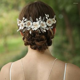 Hair Clips Silver Colour Bridal Big Floral Comb Women Crown Pearls Crystal Wedding Headpiece Accessories For Brides