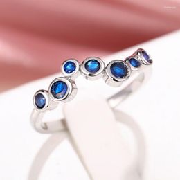 Wedding Rings Elegant Blue Cubic Zirconia Thin For Women Fancy Party Finger Accessories High Quality Silver Colour Jewellery