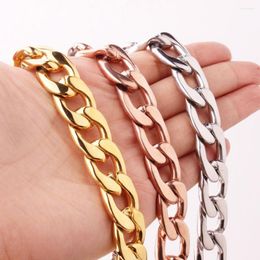 Chains Fashion Gold Color Filled Solid Necklace Curb Chain Link Men Choker Stainless Steel Male Female Accessories Jewelry 7-40Inch