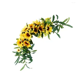 Decorative Flowers Sunflower Artificial Door Hanging Wreath Simulation Floral Eucalyptus Garland For Mirror Window Wall Home Wedding Party