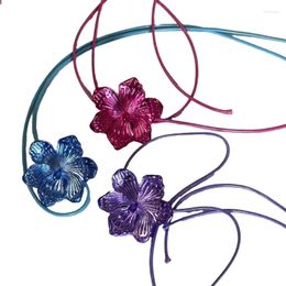 Chains Enamel Flower Choker Necklace Jewellery Temperament Long Lace Up Neck Chain