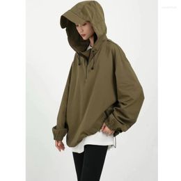 Women's Jackets 2023 Autumn Half Zip Hooded Windproof Coat Women Loose Long Sleeve Drawstring Sporty Pullovers Tops