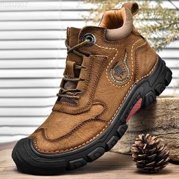 Boots Vintage Style Men's Motorcycle Boots Antiskid Casual Ankle Boots Genuine Leather Male Hiking Shoes Warm Winter Footwear for Men L230806