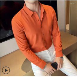 Men's Casual Shirts High-end 8 Colors Camisas De Hombre 7XL British Long Sleeve Social Mens Club Party Shirt Fashion Slim Fit Solid Dress