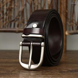 Belts 3.8 Wide Pure Cowskin Genuine Leather Luxury Strap Male For Men Jeans Vintage Pin Buckle Belt High Quality Designer