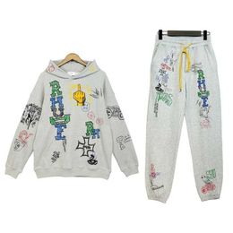 RHUDE DOODLE HOODIE Manager Manga Cartoon Handdrawn Graffiti Hoodie Sweater Set