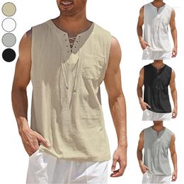 Men's Tank Tops Cotton And Linen Vest Shirt Summer Fashion Retro Solid Colour Sleeveless T-shirt V-neck Loose Business Casual