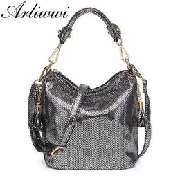 Evening Bags Luxury PU Handbags For Women Summer Lady Shiny Coating Bucket Shoulder Bags Fashion Metalic Gold Silver Handbag 230804