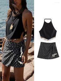 Women's Tracksuits Woman 2 Piece Shorts Sets 2023 Summer Fashion Vintage Halter Crop Top Women Suit Beach Two Pieces Set Chic Female Outfits