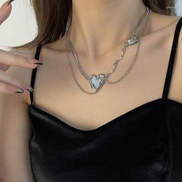 Pendant Necklaces Girl Women Stainless Steel Necklace Mirror Heart Love Shiny Design Clavicle Sweater Chain Art Accessories