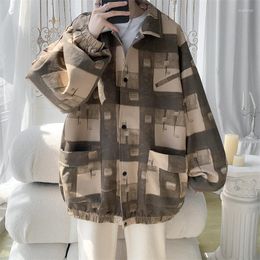 Men's Jackets Men Plaid Wool Blends Baggy Single Breasted Youthful High Street Lazy Woollen Coat Male Autumn Winter Oversized Outwear Fashion