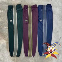 Needles Pencil Pants Men Women Leg Zipper Needles Pants Butterfly Embroidered Double Stripe Trousers T230806