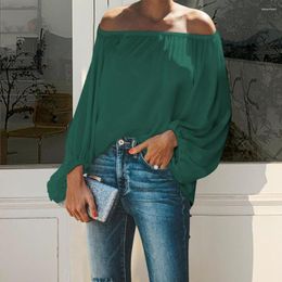 Women's Blouses Solid Colour Off Shoulder Women Shirt Lantern Long Sleeve Autumn Top Classic Elastic Collar Lady Blouse