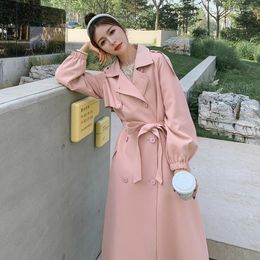 Women's Trench Coats 2023 Coat Turn Down Collar Loose Long Sweet Pink Female Windbreaker Abrigo Mujer Chaqueta