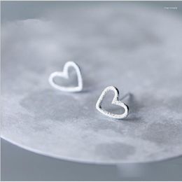 Stud Earrings Silver Color Jewelry Women Fashion Cute Tiny 0.8cmX0.9cm Hollow Heart Gift For Girls Kids Lady
