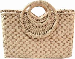 QZUnique Hand-woven Straw Bag Women Summer Beach Handbag Purse Retro Rattan Tote Clutch Travel Bag with Wood Round Top Handle HKD230807