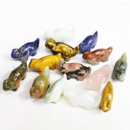 Pendant Necklaces 4pcs/lot Fashion Dinosaur Statue Natural Stone Gemstone Ornament Animals Carving Healing Reiki Charms Diy Decoration