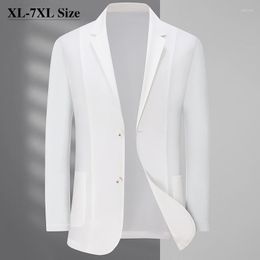 Men's Suits Summer Lightweight Blazers Fashion White Black Business Casual Drape Suit Jacket Dress Brand Clothes Plus Size 6XL 7XL