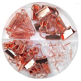 Fashion Binder Clips Paper Push Pins Sets With Box For Office School And Home Supplies Rose Gold Tools Set