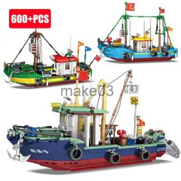 Architecture/DIY House City Fishing Boat Vessel Trawlboat Building Blocks Model Pirate Ship Sea Fisher Figures MOC Toys for Children Kids Birthday Gift J230807