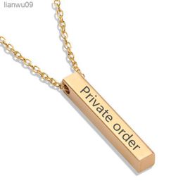 Four Sides Engraving Personalised Square Bar Custom Name Necklace Stainless Steel Pendant Necklace WomenMen Gift L230704