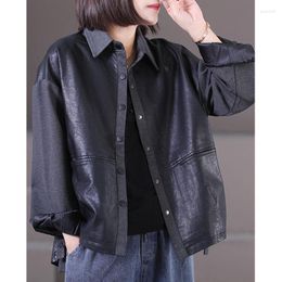 Women's Jackets Spring Autumn Jacket 2023 Korean Version Loose Large Size Art Ear Edge Knitted Spliced Leather Short Coat Z2341