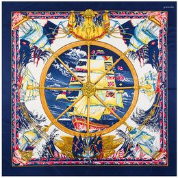 Scarves Wholesale Winter Scarf Sailing Boat Design Twill Square Women Kerchief Shawl For Ladies