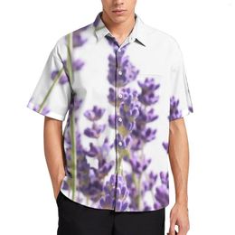 Men's Casual Shirts Purple Lavender Beach Shirt Vintage Flowers Hawaiian Man Aesthetic Blouses Short Sleeve Tops Plus Size