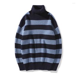 Men's Sweaters Autumn Winter Fashion Knitted Sweater Men Turtleneck Pullovers Striped Mens Casual Slim Fit Knit