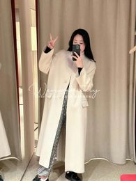 Kadın Yün Palto Sonbahar ve Kış Loro Piana Bej Kaşmir Uzun Yakası Ceket