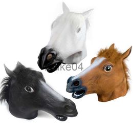 Party Masks Horse Mask Halloween Horse Head Mask Latex Creepy Animal Costume Theatre Prank Crazy Party Halloween Decor J230807