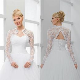 Lace Bridal Jackets Wedding Boleros White Ivory Long Sleeve Short Bridal Shawl Wraps For Wedding Dress Evening Party2759