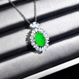 Pendant Necklaces Vintage Oval Necklace Full Inlay Crystal Zircon Green Natural Stone Luxury Jewellery For Women Wedding Engagement Party