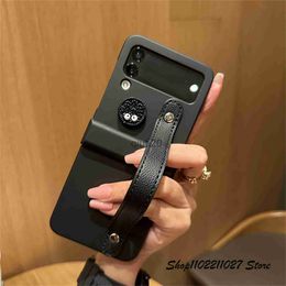 Cell Phone Cases Cute Korean 3D Briquette Biscuit Hand Strap Bracket Case for Samsung Galaxy Z Flip 3 4 5G Z Flip3 Flip4 Zflip3 Cover with Holder x0807