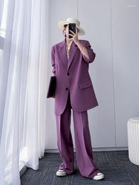 Women's Two Piece Pants Insozkdg Purple Women Blazers Set 2023 Office Suit Coat Vintage Long Sleeve Jacket Casual Female Tops High Waist