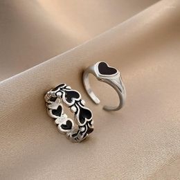 Cluster Rings 2023 Trendy Metal Love Heart Open Ring For Women Girls Vintage Punk Silver Color Adjustable Party Jewelry Accessories