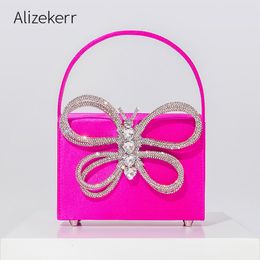Evening Bags Shiny Butterfly Box Handbags For Women Elegant Boutique Crystal Satin Evening Clutch Purses Wedding Party Top Quality 230804