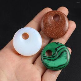 Pendant Necklaces 1pc Natural Stone Crystal Agate Random Colour Round Partial Hole Bead DIY Bracelet Earrings Jewellery Accessories Gift