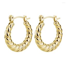 Hoop Earrings Korea Stainless Steel For Women Gold Plated Hollow Vintage Irregular Fashion Thread Accessories