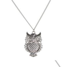 Pendant Necklaces Owl Necklace Vintage Hollow Cute Retro Carved Sweater Chain For Women Long Drop Delivery Jewellery Pendants Dhqqw